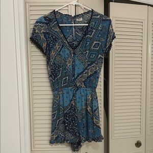 Hollister Blue and Gold Patterned Jumpsuit